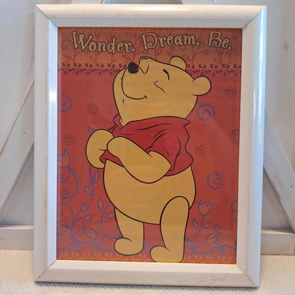 VTG 8X10" Framed Print of Winnie The Pooh "Wonder Dream Be" In White 9X11 Frame - Picture 1 of 9